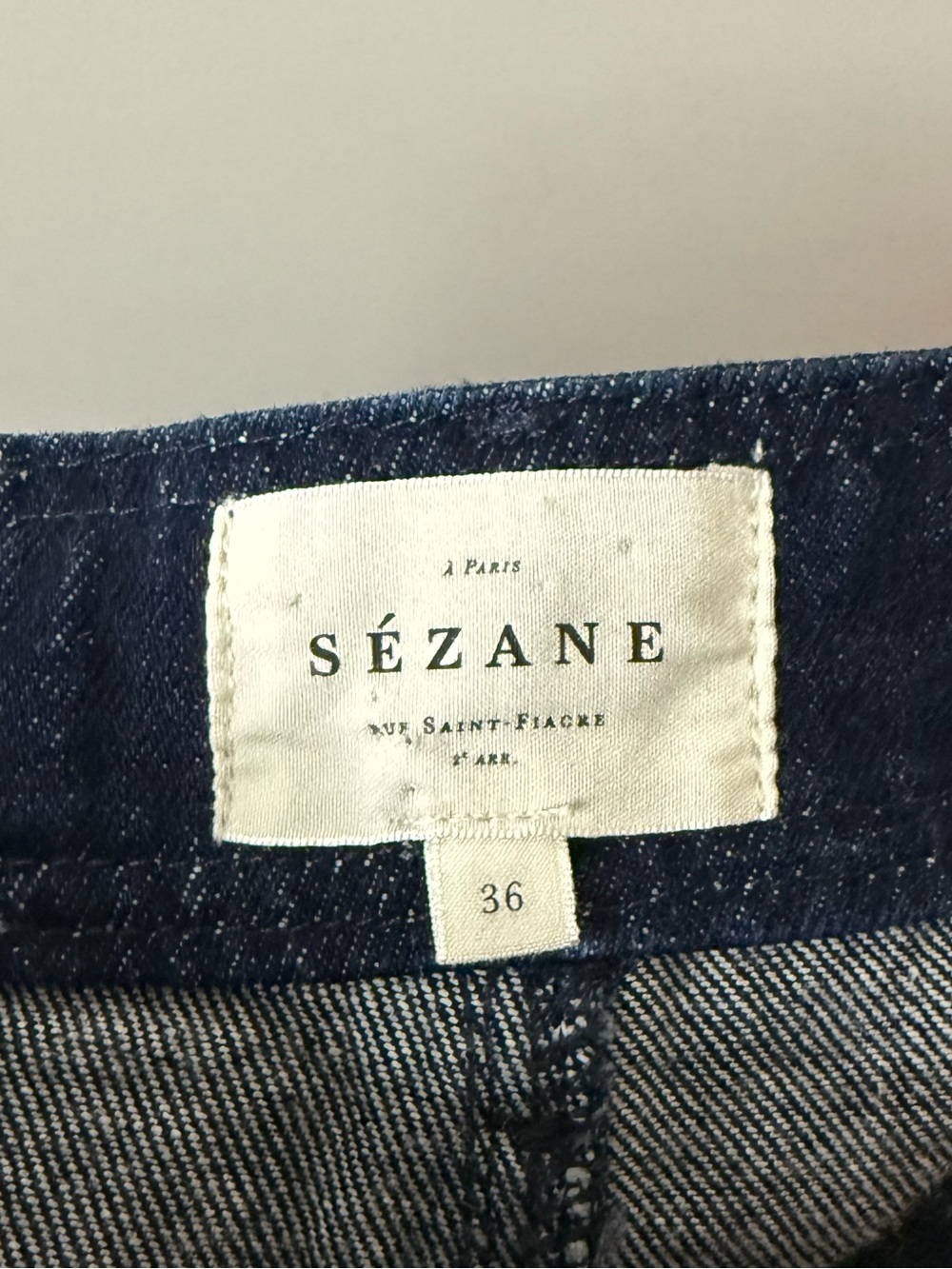 SEZANE Eric Trouser Retro 70s Parisian 100% Cotton Rigid Denim Jeans in Indigo - Picture 7 of 10